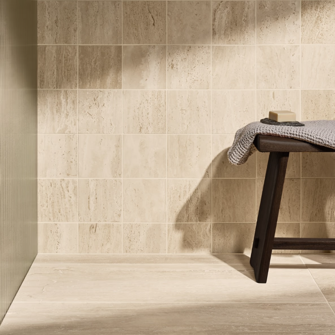 Ivory Travertine 6x6 Vein Cut Filled Honed