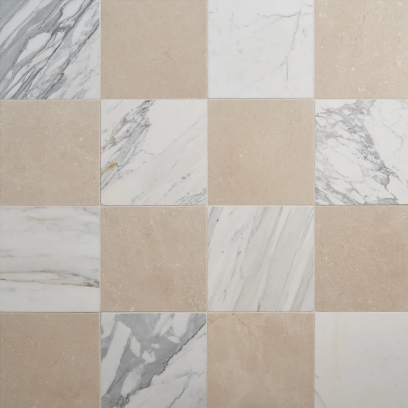 Avanti Calacatta Gold and Crema Marfil Beige 12" x 12" Tumbled  Checkerboard