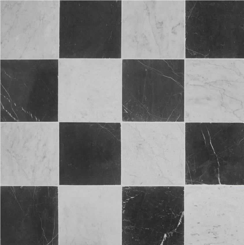 Avanti Nero Marquina Black and Bianco Carrara White 12" x 12" Tumbled  Checkerboard