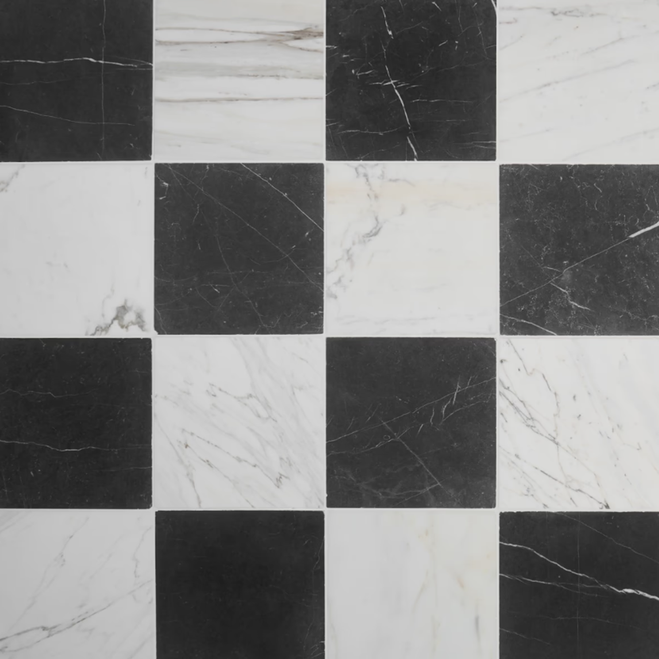 Avanti Nero Marquina Black and Calacatta Gold 12" x 12" Tumbled  Checkerboard