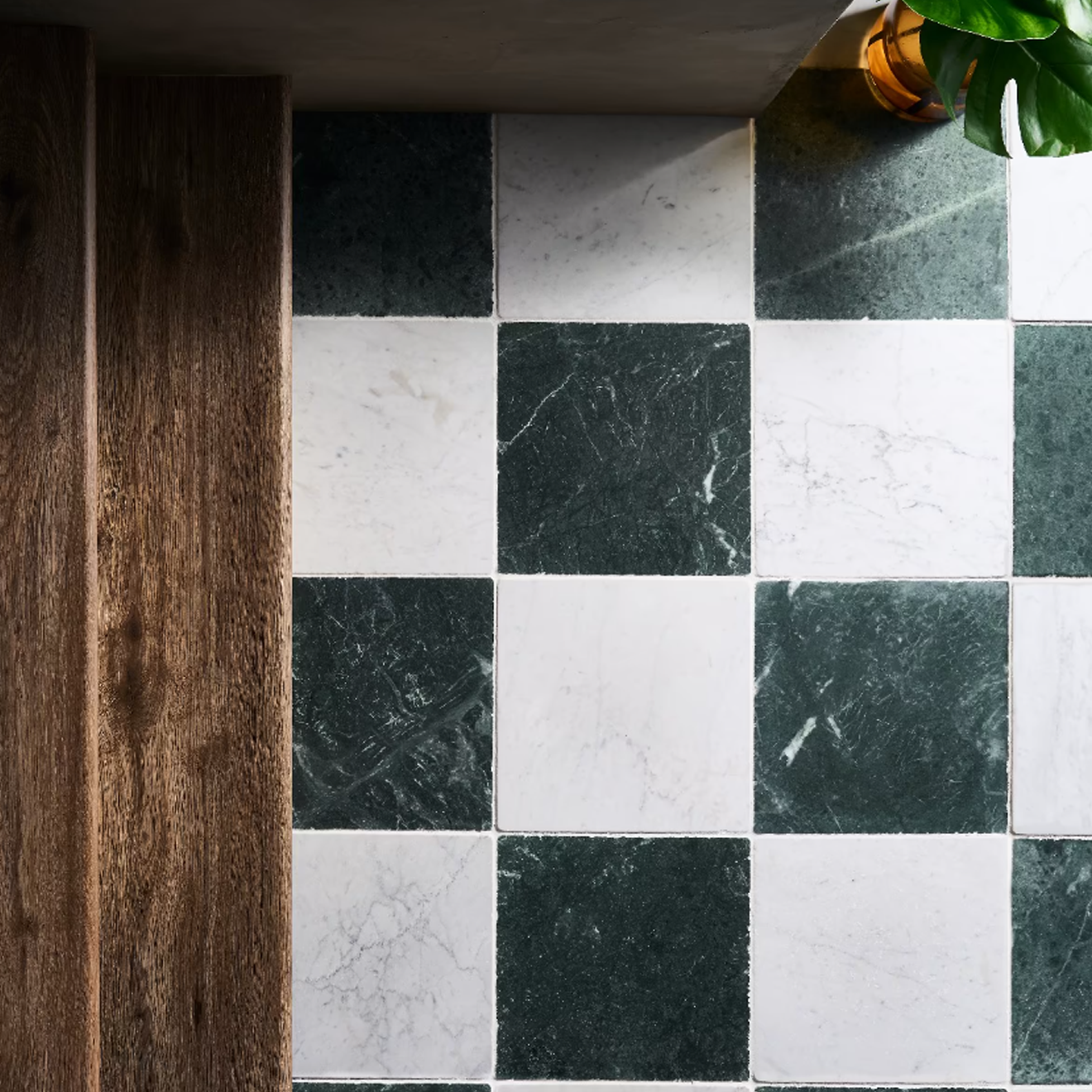 Avanti Verde Green and Bianco Carrara White 12" x 12" Tumbled  Checkerboard
