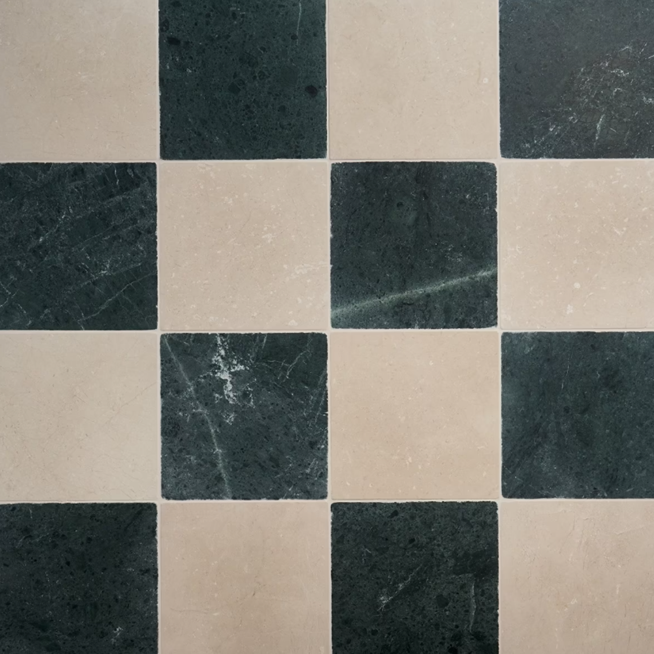 Avanti Verde Green and Crema Marfil Beige 12" x12" Tumbled Marble Checkerboard