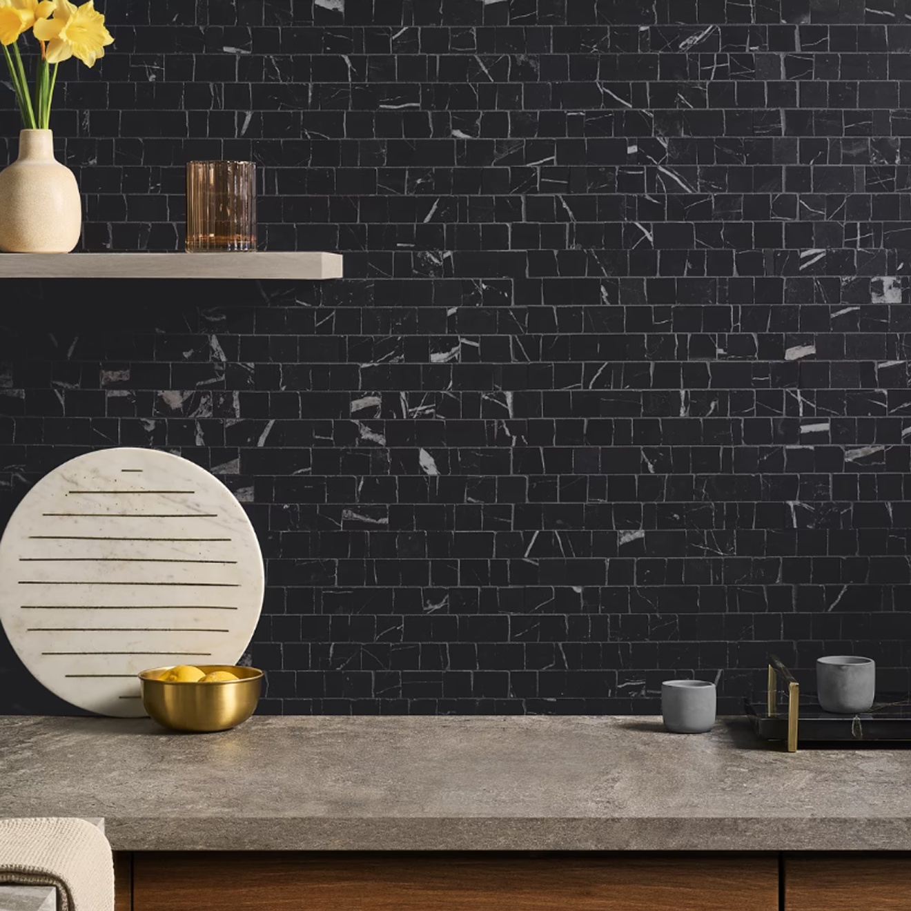 Avanti Nero Marquina Black Hand Clipped Rectangle Joint  Mosaic Honed