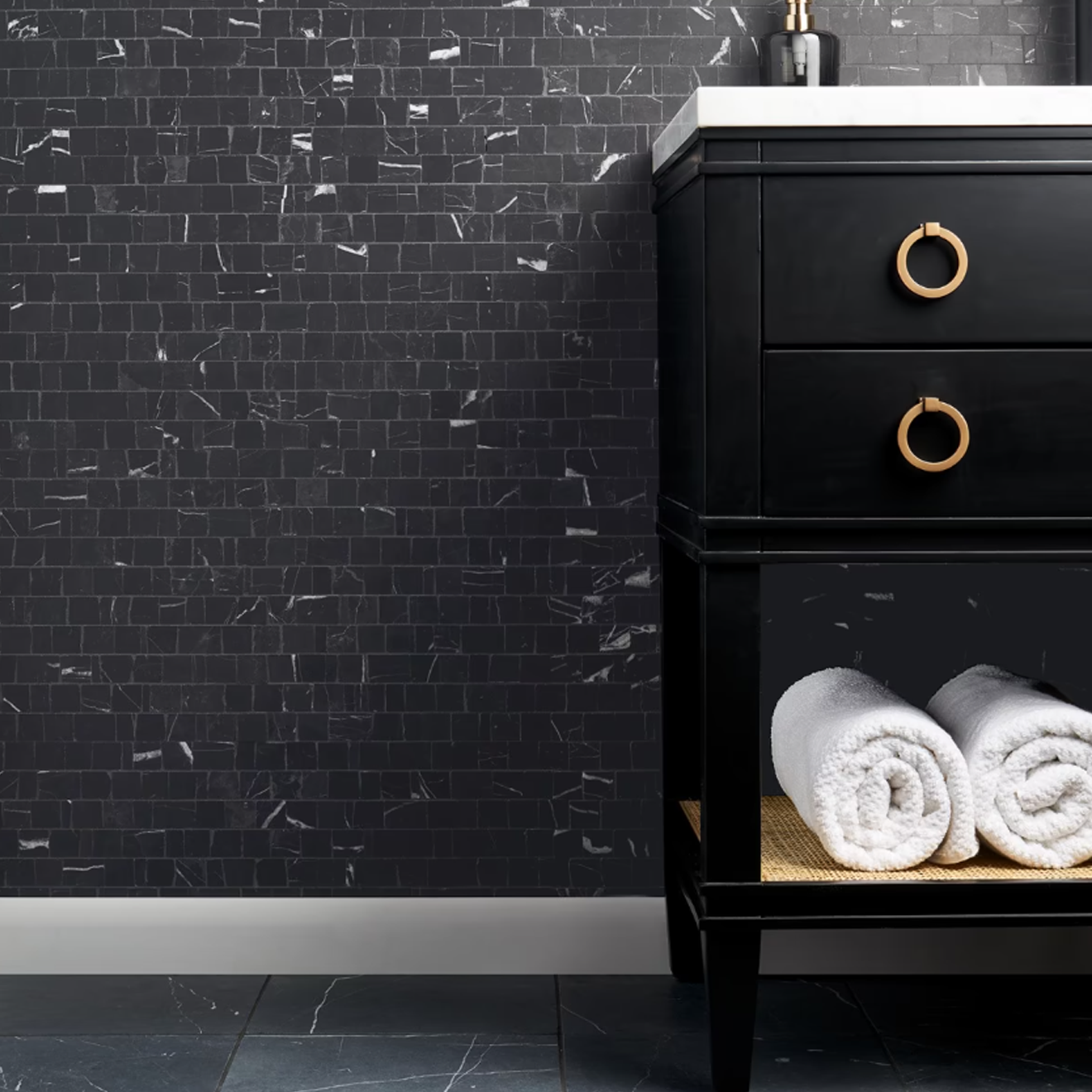 Avanti Nero Marquina Black Hand Clipped Rectangle Joint  Mosaic Honed