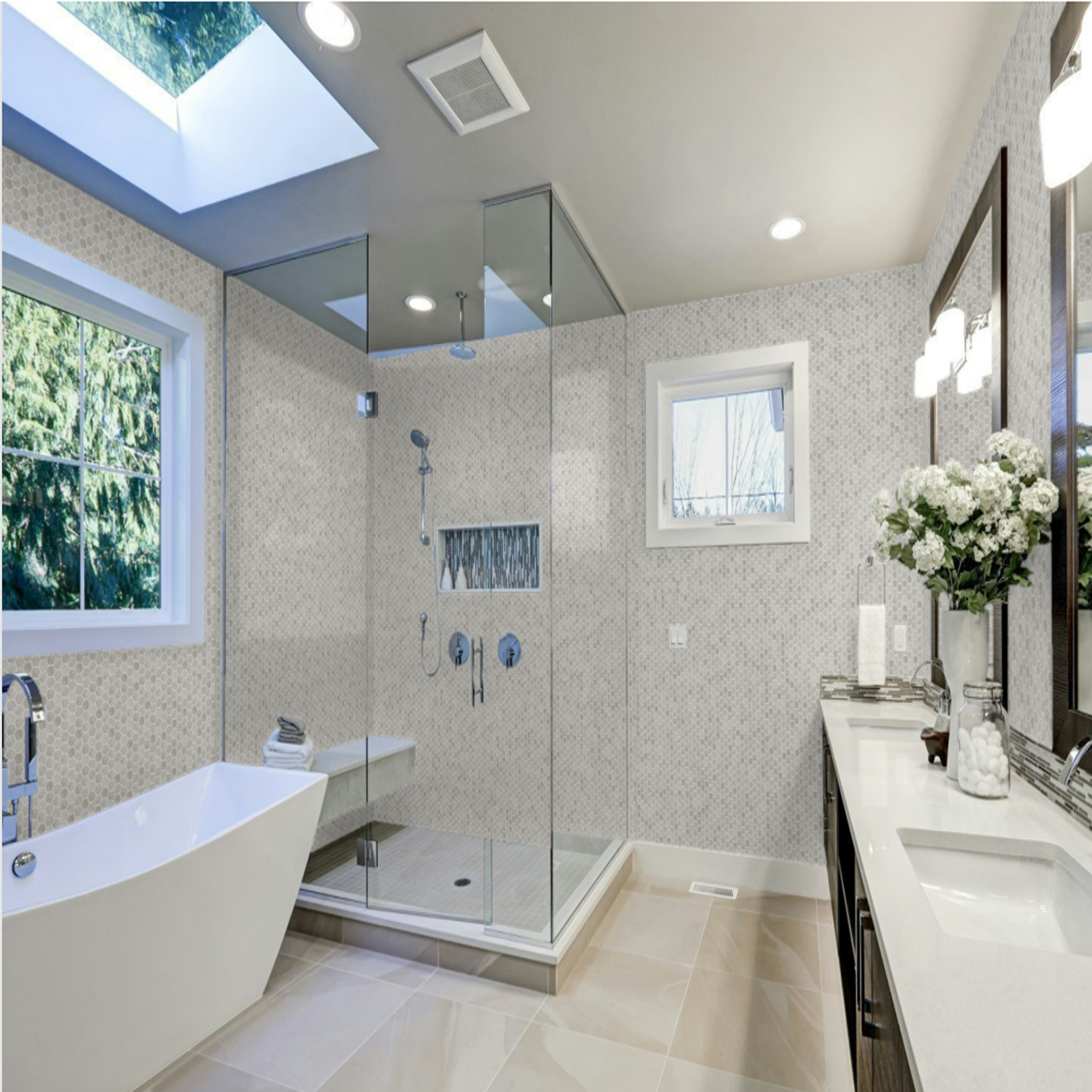 Tundra Gray 1"  Hexagon  Mosaic Honed