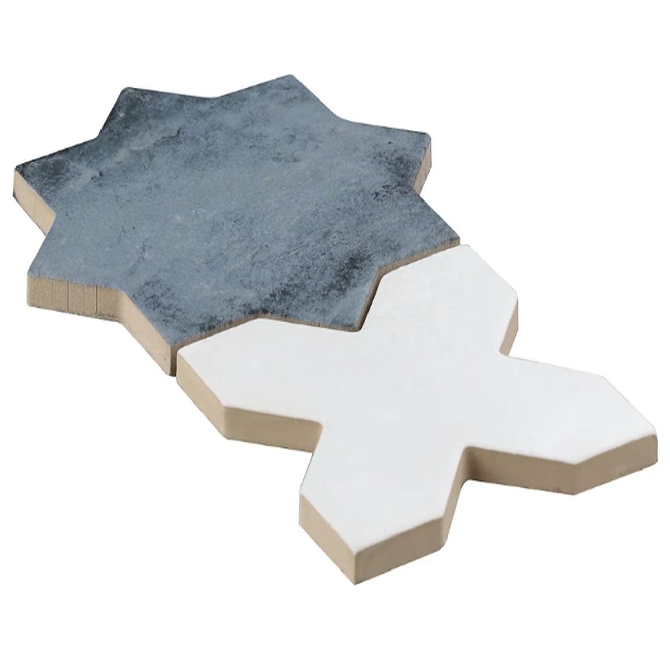 Parma Denim Blue Star Matte and White Polished Cross 6.10" x 6.10" Terracotta Look