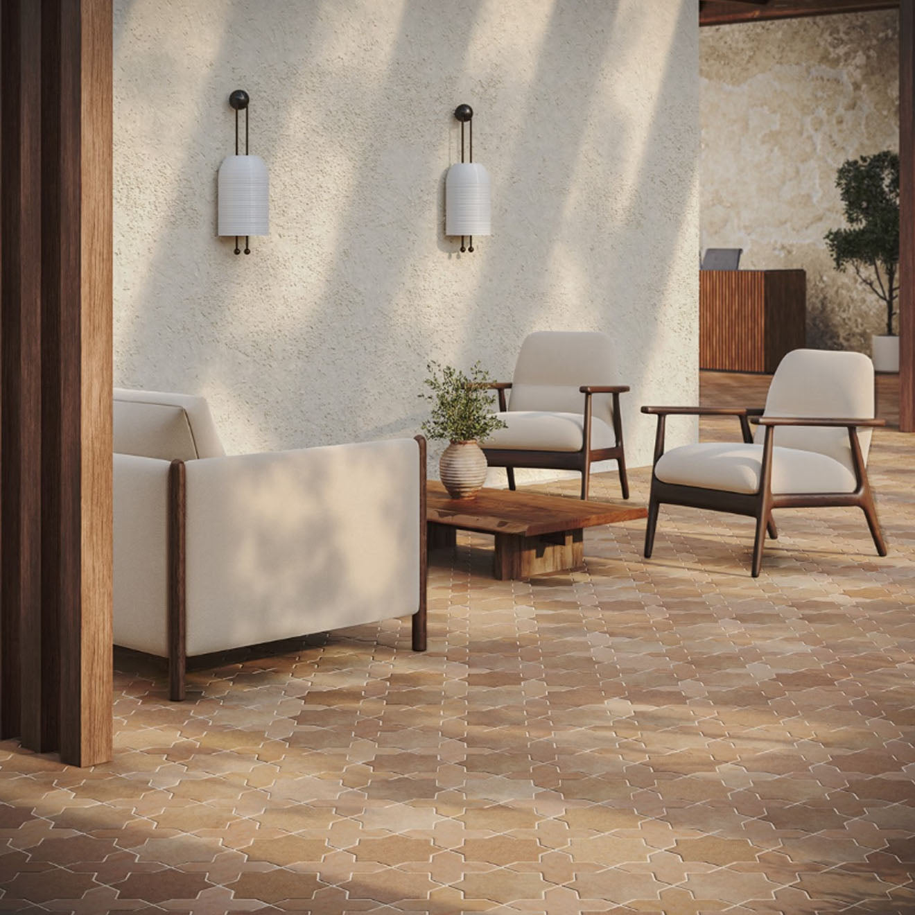 Parma Cotto Brown  Star and Cotto Brown  Cross 6.10" x 6.10" Terracotta Look