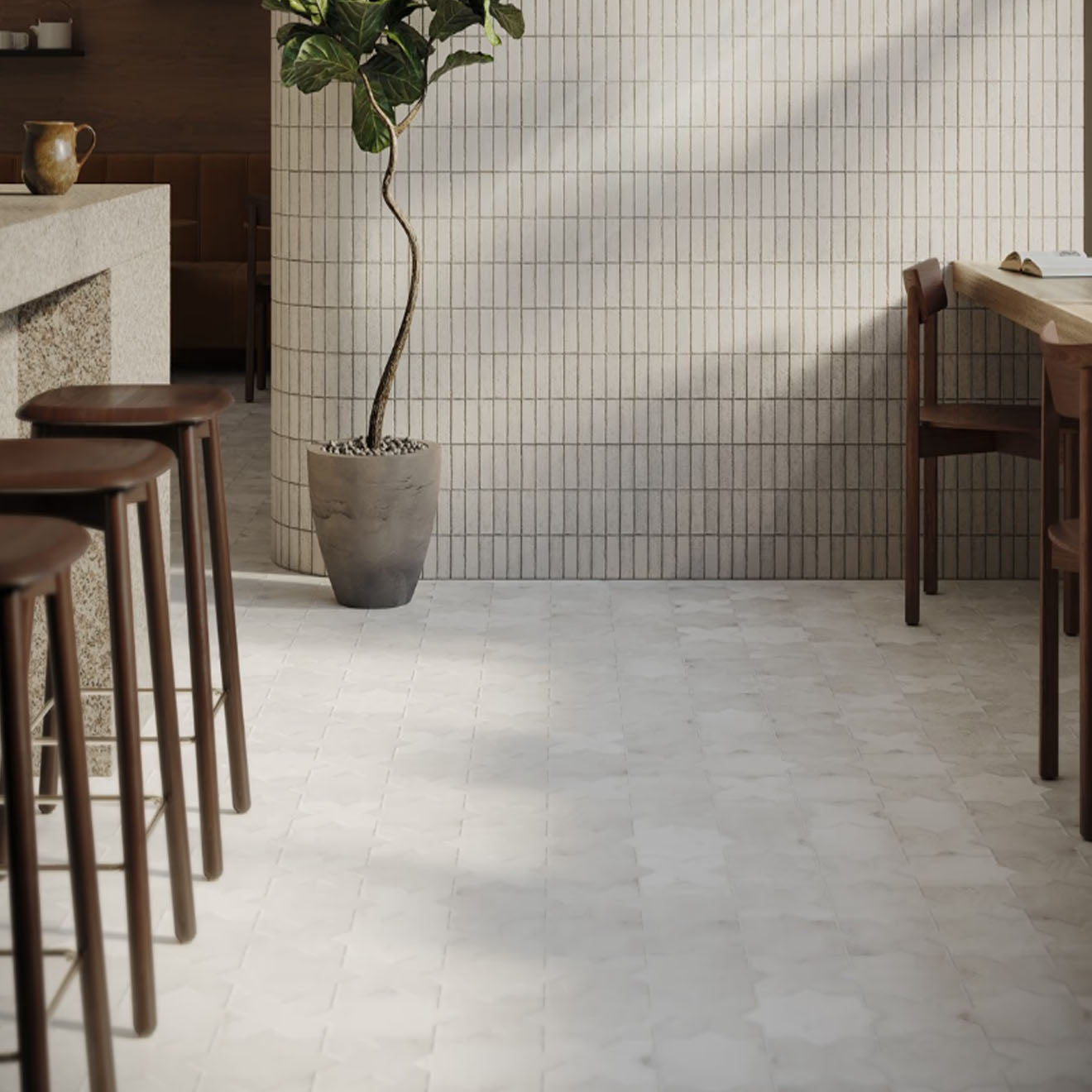 Parma White  Star and White  Cross 6.10" x 6.10" Terracotta Look Polished
