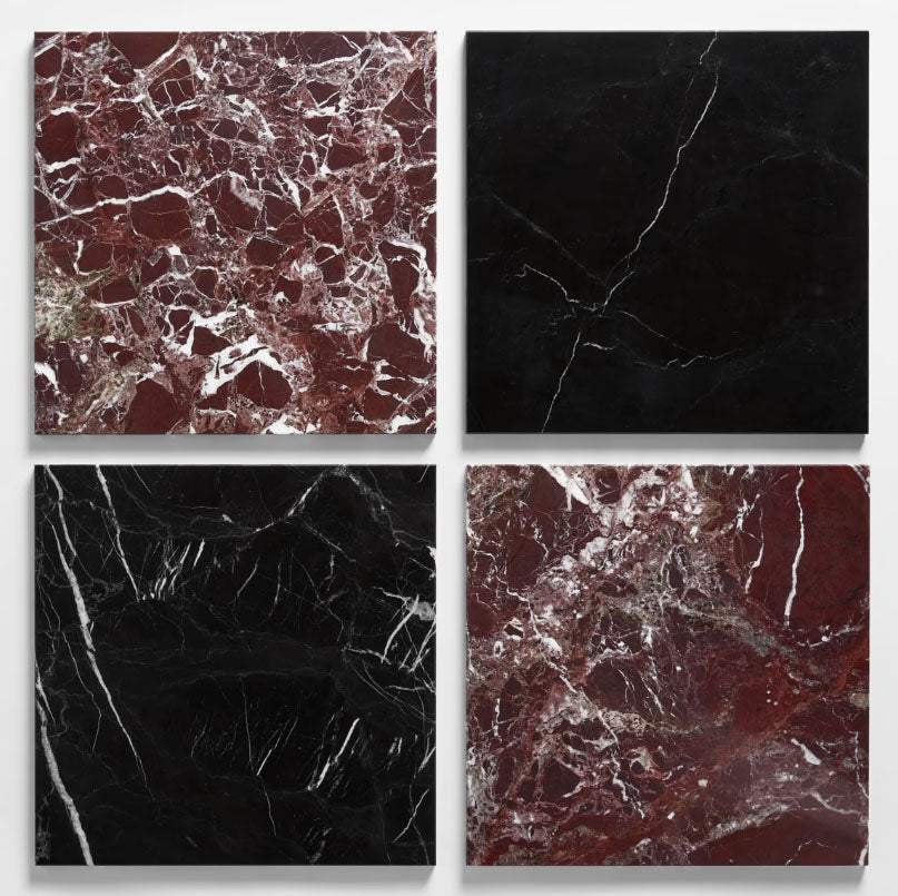 Alterno Black Silk and Rosso Levanto Red  Checkerboard Polished 12" X 12"